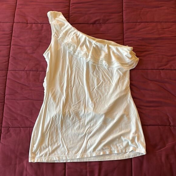 One Shoulder Ruffle Jersey Top with Silver Loop Detail - Picture 5 of 5